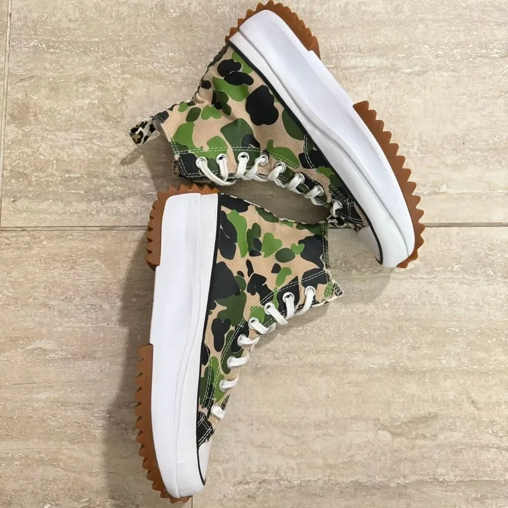 Converse Run Star Hike High Archive Camo Cheetah Green Platform Shoe Hitop Sz 8